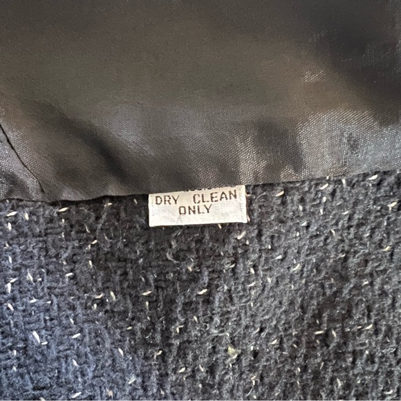 Vintage Otello Pelle Black & White Tweed Trench Coat with Leather Collar Size XL - Picture 6 of 11